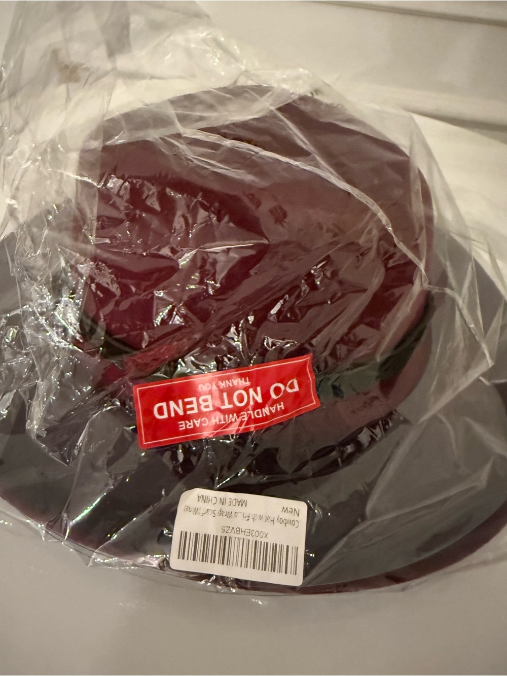 Amazon Women's Burgundy Fedora Hat with two fringe scarves NWT
